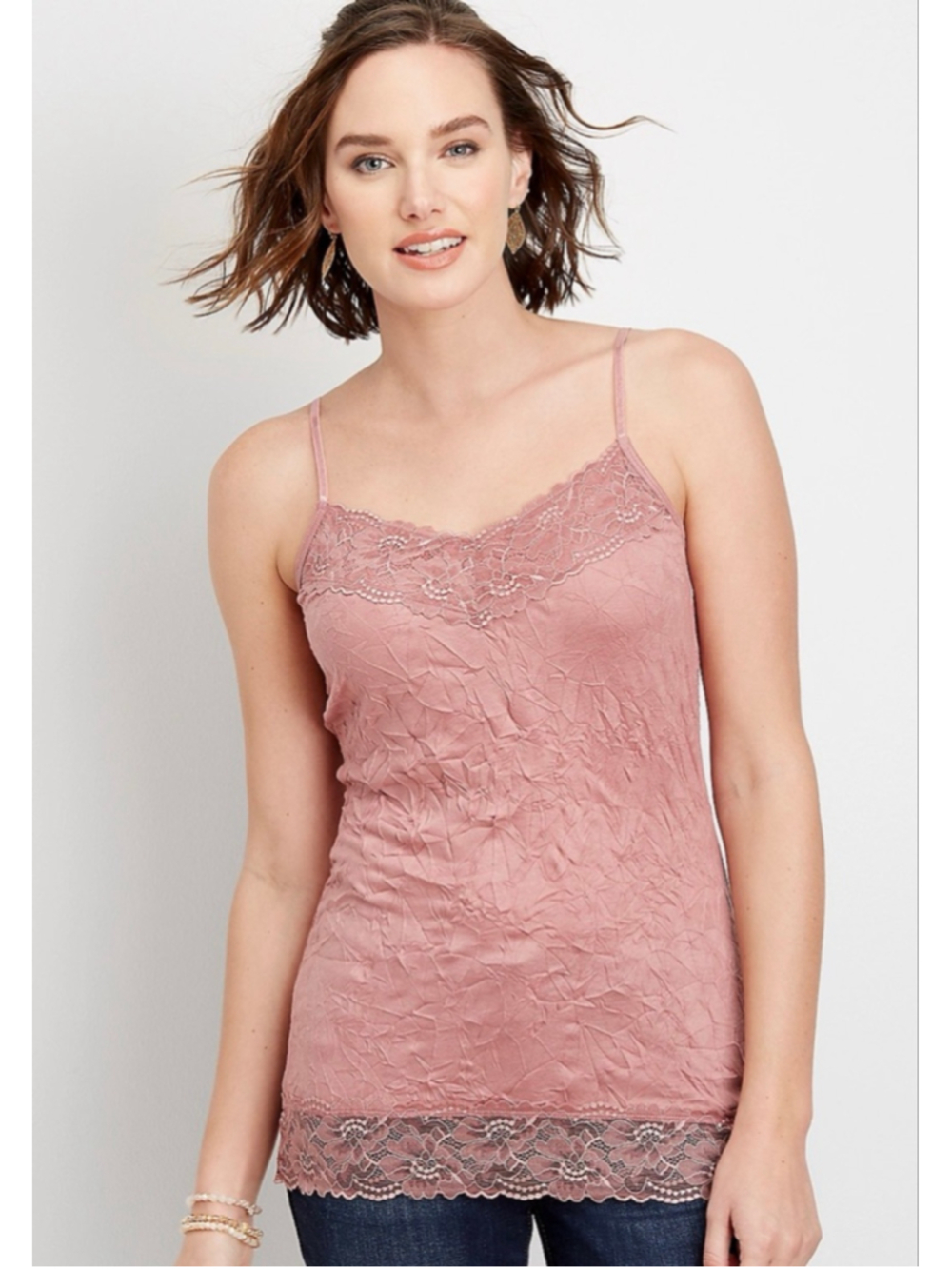 Maurices Burgundy Crinkled Lace Trim Camisole Size XL (20” PTP)